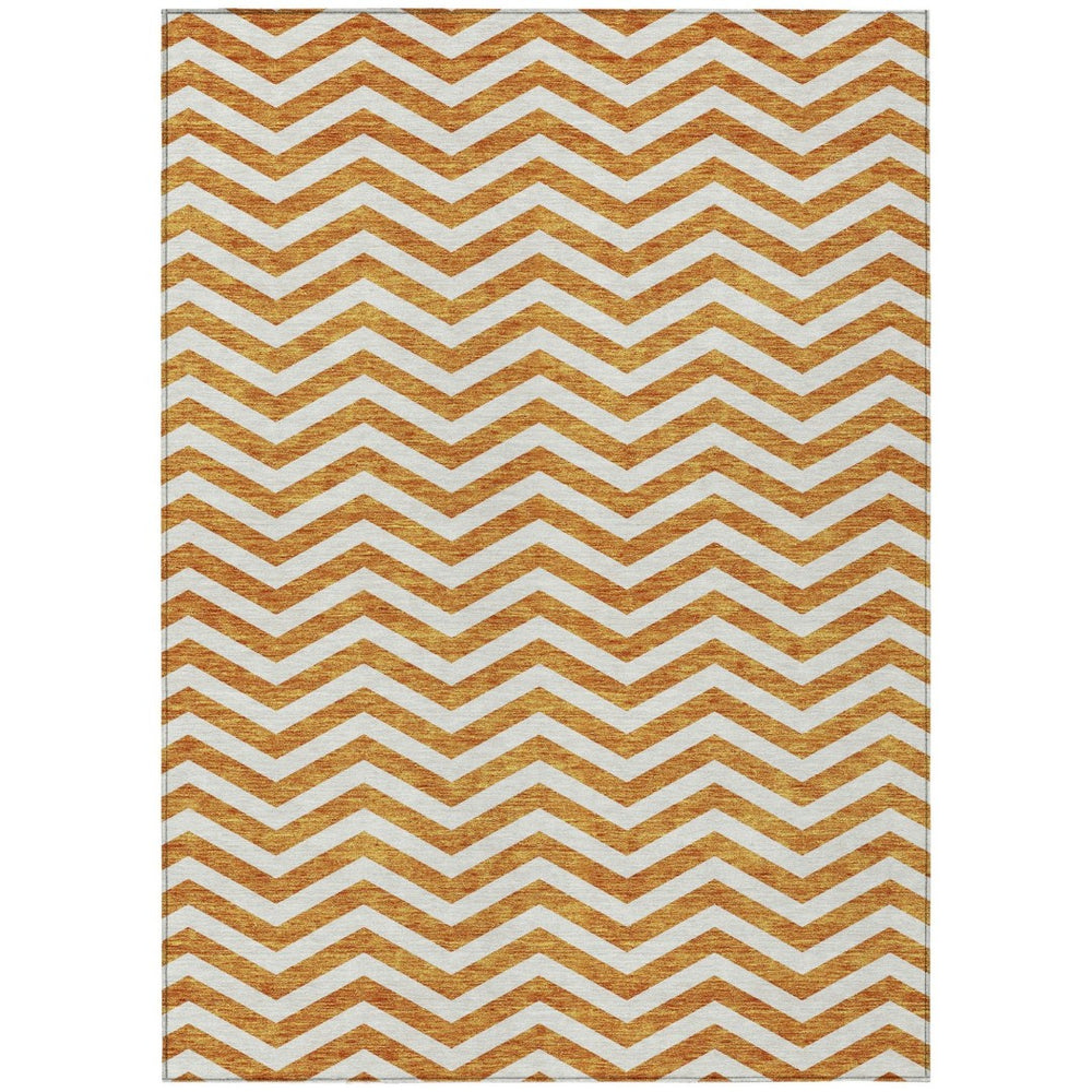 HomeRoots 9' X 12' Vibrant Orange and Beige Chevron Area Rug – Stylish, Washable, Perfect for Indoor & Outdoor Use! 595335