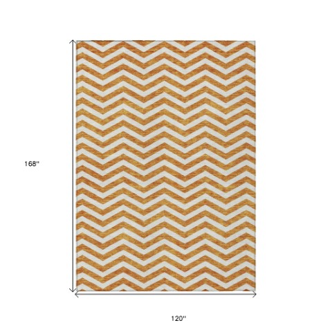 Homeroots 3' Artichoke Green And Ivory Chevron Washable Indoor Outdoor Area Rug For Stylish Spaces 10' X 14' Polyester 595336