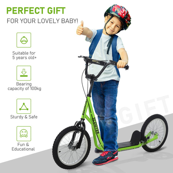 English Elm Aosom Youth Kick Scooter Steel Frame Inflatable Wheels Dual Brakes Adjustable Bar Green W2225P217074