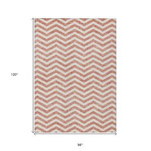 Homeroots 3' Artichoke Green And Ivory Chevron Washable Indoor Outdoor Area Rug For Stylish Spaces 8' X 10' Polyester 595352