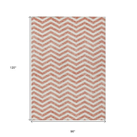 Homeroots 3' Artichoke Green And Ivory Chevron Washable Indoor Outdoor Area Rug For Stylish Spaces 8' X 10' Polyester 595352