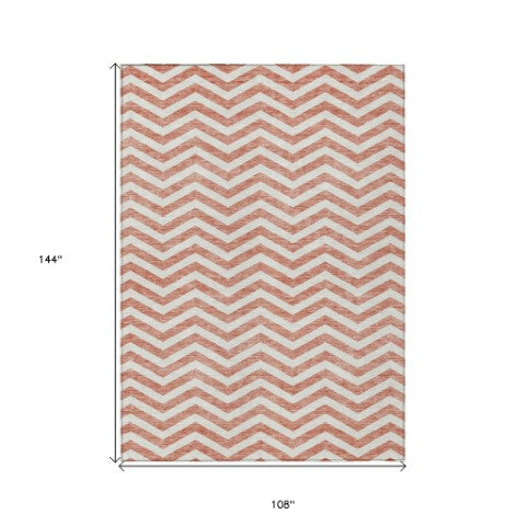 Homeroots 3' Artichoke Green And Ivory Chevron Washable Indoor Outdoor Area Rug For Stylish Spaces 9' X 12' Polyester 595353
