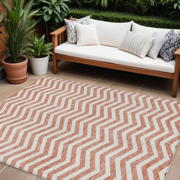 Homeroots 3' Artichoke Green And Ivory Chevron Washable Indoor Outdoor Area Rug For Stylish Spaces 9' X 12' Polyester 595353