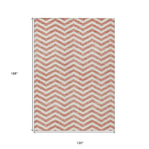 Homeroots 3' Artichoke Green And Ivory Chevron Washable Indoor Outdoor Area Rug For Stylish Spaces 10' X 14' Polyester 595354