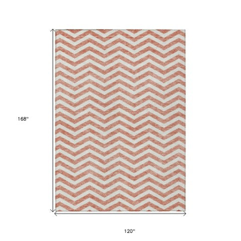 Homeroots 3' Artichoke Green And Ivory Chevron Washable Indoor Outdoor Area Rug For Stylish Spaces 10' X 14' Polyester 595354