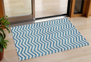 Homeroots 3' Artichoke Green And Ivory Chevron Washable Indoor Outdoor Area Rug For Stylish Spaces 3' X 5' Polyester 595355