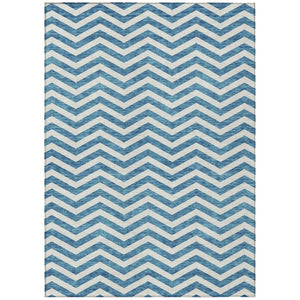 HomeRoots 5' Teal Blue and Ivory Chevron Area Rug - Durable, Washable, Stylish for Indoor and Outdoor Spaces 5' X 8' 595356