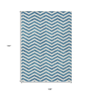 Homeroots 3' Artichoke Green And Ivory Chevron Washable Indoor Outdoor Area Rug For Stylish Spaces 9' X 12' Polyester 595359