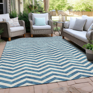 Homeroots 3' Artichoke Green And Ivory Chevron Washable Indoor Outdoor Area Rug For Stylish Spaces 9' X 12' Polyester 595359