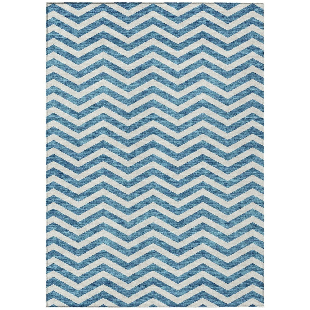 HomeRoots 9' Teal Blue & Ivory Chevron Area Rug - Washable, Durable Indoor/Outdoor Option for High-Traffic Areas 595359