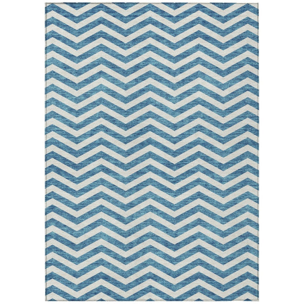 HomeRoots 5' Teal Blue and Ivory Chevron Area Rug - Durable, Washable, Stylish for Indoor and Outdoor Spaces 10' X 14' 595360