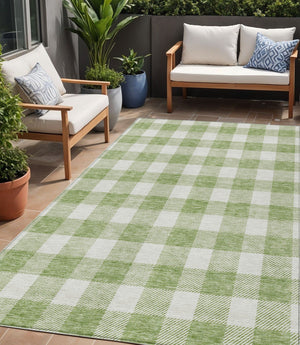 Homeroots 3' Artichoke Green And Gray Plaid Washable Rug – Perfect For Indoor And Outdoor Spaces, Durable Design 5' X 8' Polyester 595362