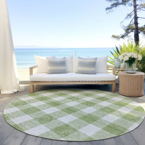 Homeroots 3' Artichoke Green And Gray Plaid Washable Rug – Perfect For Indoor And Outdoor Spaces, Durable Design 8' Round Polyester 595363