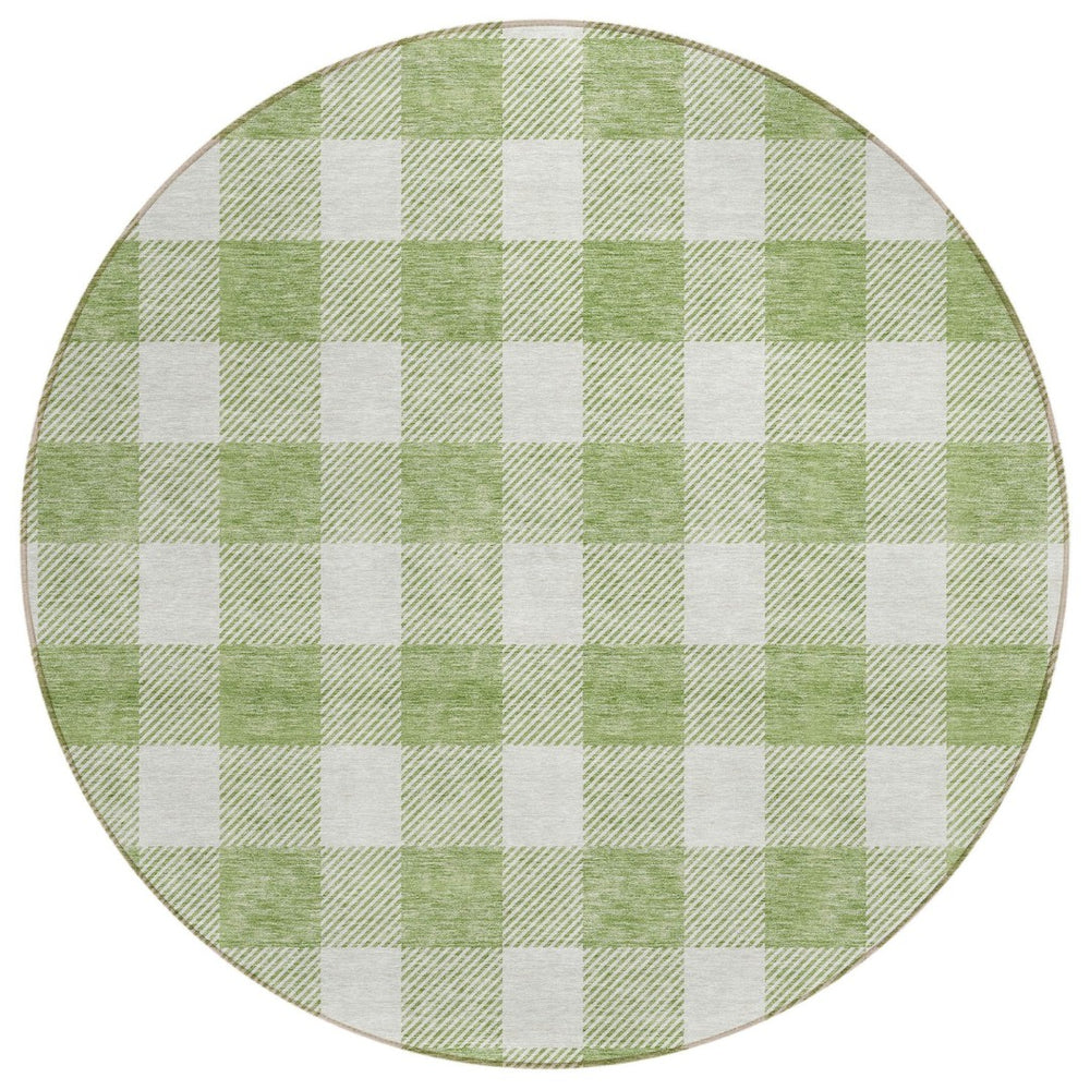 HomeRoots 5' Artichoke Green and Gray Plaid Washable Area Rug – Durable, Stylish, and Ideal for Indoor/Outdoor Use 8' Round 595363