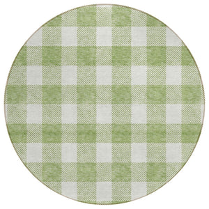 HomeRoots 5' Artichoke Green and Gray Plaid Washable Area Rug – Durable, Stylish, and Ideal for Indoor/Outdoor Use 8' Round 595363