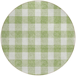 Homeroots 3' Artichoke Green And Gray Plaid Washable Rug – Perfect For Indoor And Outdoor Spaces, Durable Design 8' Round Polyester 595363