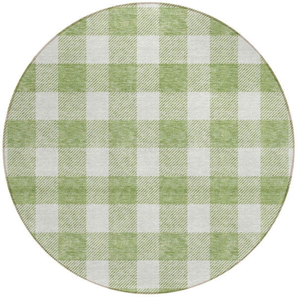 Homeroots 3' Artichoke Green And Gray Plaid Washable Rug – Perfect For Indoor And Outdoor Spaces, Durable Design 8' Round Polyester 595363