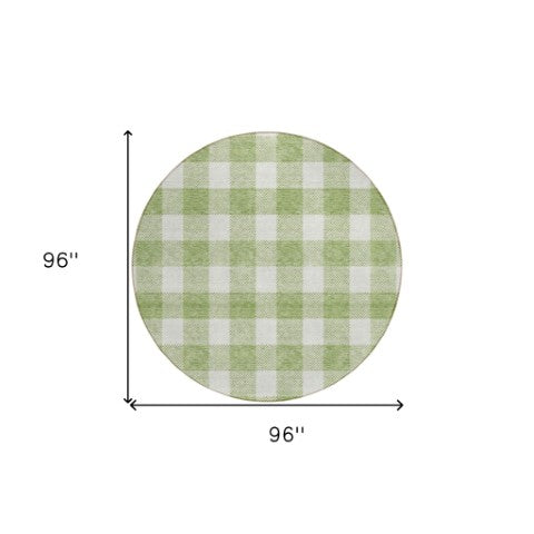 Homeroots 3' Artichoke Green And Gray Plaid Washable Rug – Perfect For Indoor And Outdoor Spaces, Durable Design 8' Round Polyester 595363