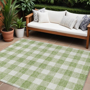 Homeroots 3' Artichoke Green And Gray Plaid Washable Rug – Perfect For Indoor And Outdoor Spaces, Durable Design 8' X 10' Polyester 595364