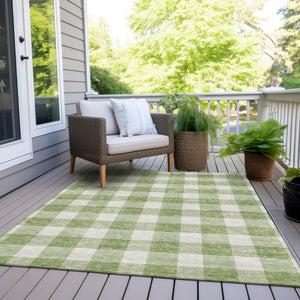 Homeroots 3' Artichoke Green And Gray Plaid Washable Rug – Perfect For Indoor And Outdoor Spaces, Durable Design 8' X 10' Polyester 595364