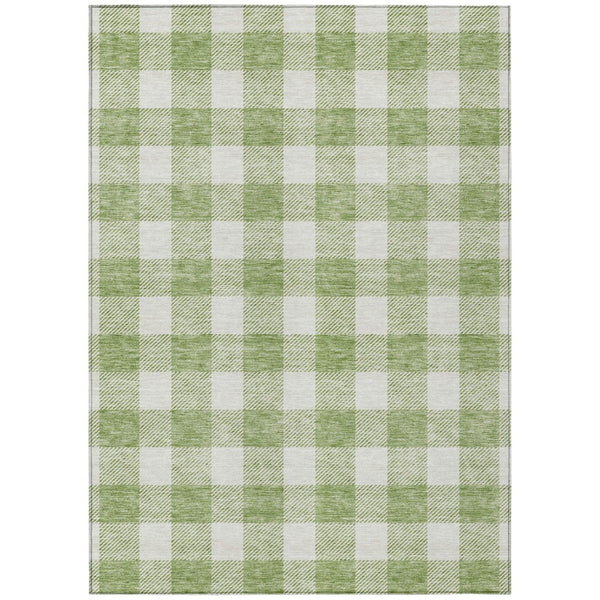 HomeRoots 5' Artichoke Green and Gray Plaid Washable Area Rug – Durable, Stylish, and Ideal for Indoor/Outdoor Use 8' X 10' 595364