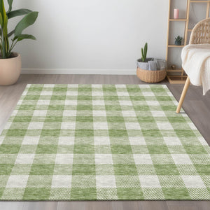 Homeroots 3' Artichoke Green And Gray Plaid Washable Rug – Perfect For Indoor And Outdoor Spaces, Durable Design 8' X 10' Polyester 595364