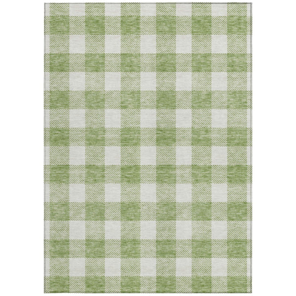 Homeroots 3' Artichoke Green And Gray Plaid Washable Rug – Perfect For Indoor And Outdoor Spaces, Durable Design 9' X 12' Polyester 595365