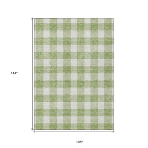 Homeroots 3' Artichoke Green And Gray Plaid Washable Rug – Perfect For Indoor And Outdoor Spaces, Durable Design 9' X 12' Polyester 595365