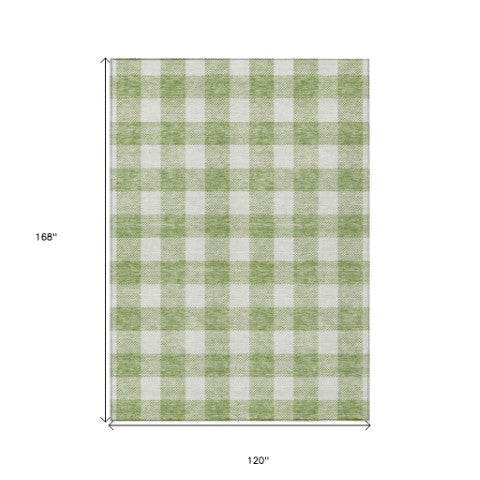 Homeroots 3' Artichoke Green And Gray Plaid Washable Rug – Perfect For Indoor And Outdoor Spaces, Durable Design 10' X 14' Polyester 595366