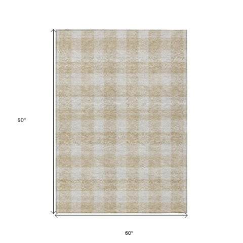 Homeroots 3' Artichoke Green And Gray Plaid Washable Rug – Perfect For Indoor And Outdoor Spaces, Durable Design 5' X 8' Polyester 595368