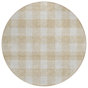 HomeRoots 5' Beige and Gray Plaid Indoor Outdoor Area Rug - Durable, Washable, Perfect for High-Traffic Spaces 8' Round 595369