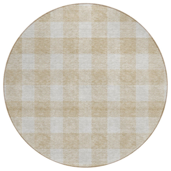 HomeRoots 5' Beige and Gray Plaid Indoor Outdoor Area Rug - Durable, Washable, Perfect for High-Traffic Spaces 8' Round 595369