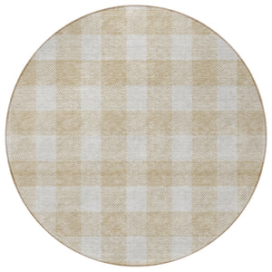 Homeroots 3' Artichoke Green And Gray Plaid Washable Rug – Perfect For Indoor And Outdoor Spaces, Durable Design 8' Round Polyester 595369