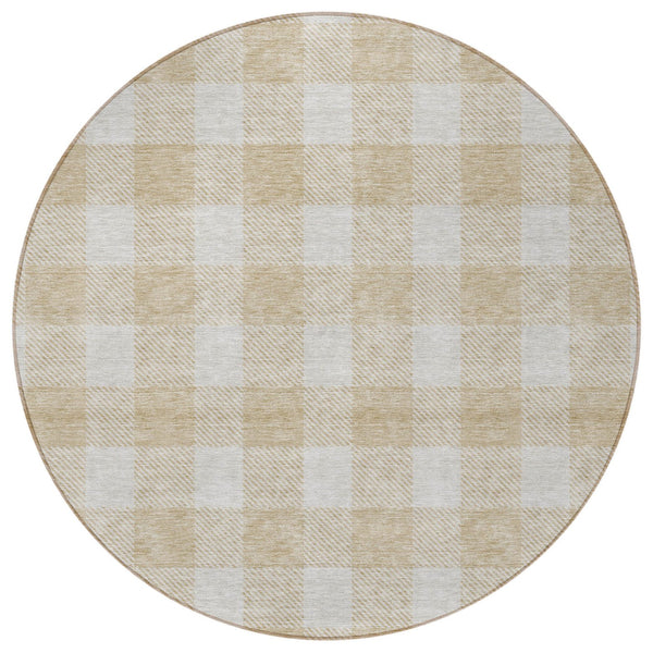 Homeroots 3' Artichoke Green And Gray Plaid Washable Rug – Perfect For Indoor And Outdoor Spaces, Durable Design 8' Round Polyester 595369