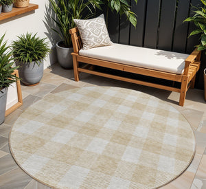 Homeroots 3' Artichoke Green And Gray Plaid Washable Rug – Perfect For Indoor And Outdoor Spaces, Durable Design 8' Round Polyester 595369