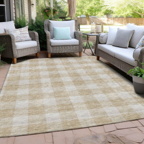 HomeRoots 5' Beige and Gray Plaid Indoor Outdoor Area Rug - Durable, Washable, Perfect for High-Traffic Spaces 8' X 10' 595370