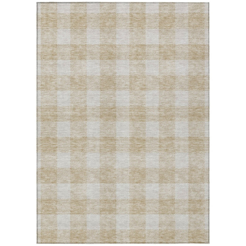 HomeRoots 9' X 12' Beige and Gray Plaid Indoor Outdoor Area Rug – Durable, Washable, Perfect for Homes & Patios 595371