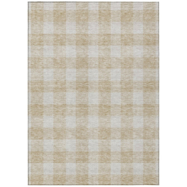 HomeRoots 9' X 12' Beige and Gray Plaid Indoor Outdoor Area Rug – Durable, Washable, Perfect for Homes & Patios 595371