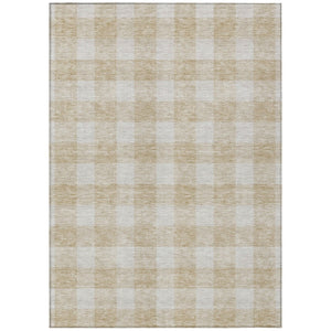 HomeRoots 5' Beige and Gray Plaid Indoor Outdoor Area Rug - Durable, Washable, Perfect for High-Traffic Spaces 10' X 14' 595372