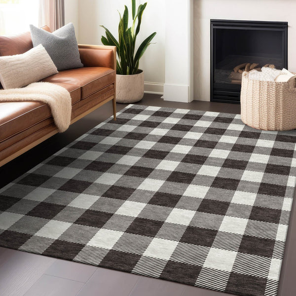 Homeroots 3' Artichoke Green And Gray Plaid Washable Rug – Perfect For Indoor And Outdoor Spaces, Durable Design 3' X 5' Polyester 595373