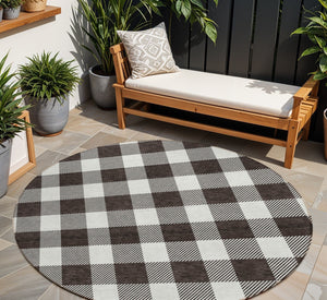 Homeroots 3' Artichoke Green And Gray Plaid Washable Rug – Perfect For Indoor And Outdoor Spaces, Durable Design 8' Round Polyester 595375