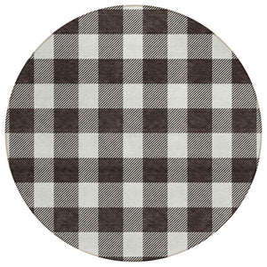 HomeRoots 5' Black and Gray Plaid Washable Area Rug for Indoor and Outdoor Spaces – Durable, Stylish, Easy Care 8' Round 595375