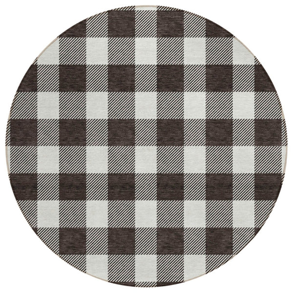 HomeRoots 5' Black and Gray Plaid Washable Area Rug for Indoor and Outdoor Spaces – Durable, Stylish, Easy Care 8' Round 595375