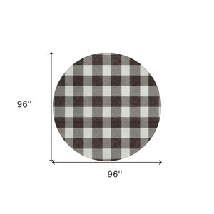 Homeroots 3' Artichoke Green And Gray Plaid Washable Rug – Perfect For Indoor And Outdoor Spaces, Durable Design 8' Round Polyester 595375