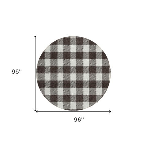 Homeroots 3' Artichoke Green And Gray Plaid Washable Rug – Perfect For Indoor And Outdoor Spaces, Durable Design 8' Round Polyester 595375