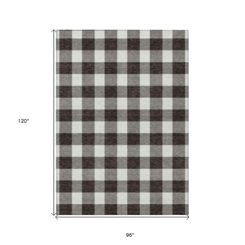 Homeroots 3' Artichoke Green And Gray Plaid Washable Rug – Perfect For Indoor And Outdoor Spaces, Durable Design 8' X 10' Polyester 595376