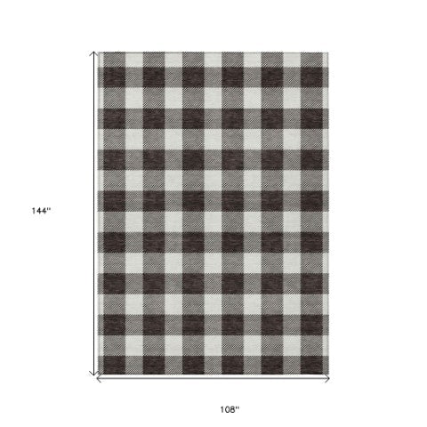 Homeroots 3' Artichoke Green And Gray Plaid Washable Rug – Perfect For Indoor And Outdoor Spaces, Durable Design 9' X 12' Polyester 595377