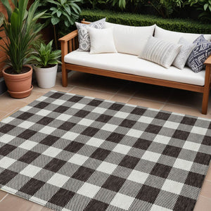Homeroots 3' Artichoke Green And Gray Plaid Washable Rug – Perfect For Indoor And Outdoor Spaces, Durable Design 9' X 12' Polyester 595377