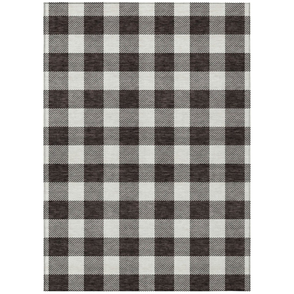 HomeRoots 9' X 12' Black and Gray Plaid Indoor-Outdoor Area Rug - Stain-Resistant, Stylish, Easy Care and Durable 595377