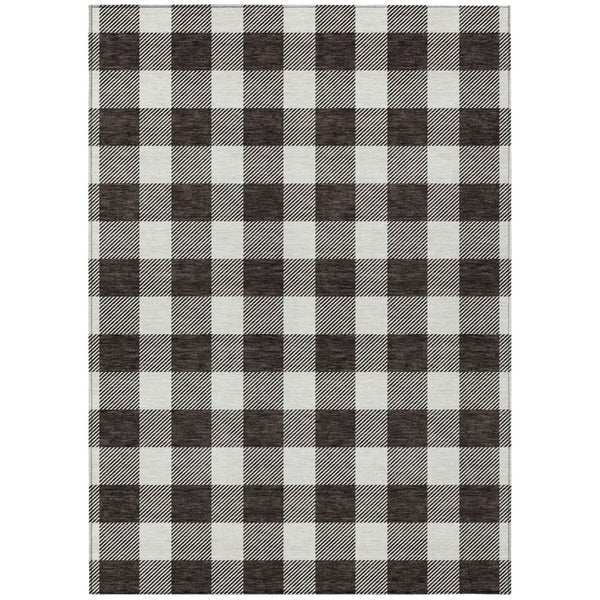 HomeRoots 9' X 12' Black and Gray Plaid Indoor-Outdoor Area Rug - Stain-Resistant, Stylish, Easy Care and Durable 595377